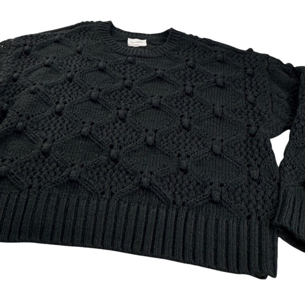 Lucky Brand Womens Gray Bobble Knit Diamond Crochet Crewneck Sweater XL boho - Picture 2 of 14